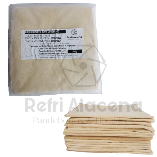 LAMINAS MASA HOJALDRE CORTADO 14 X 14 CONGELADO. Total 5 Laminas por cada libra